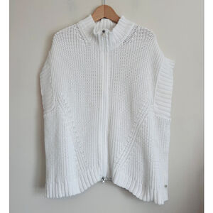 Pure Handknit White Cotton Full Zip Cardigan Sweater S M